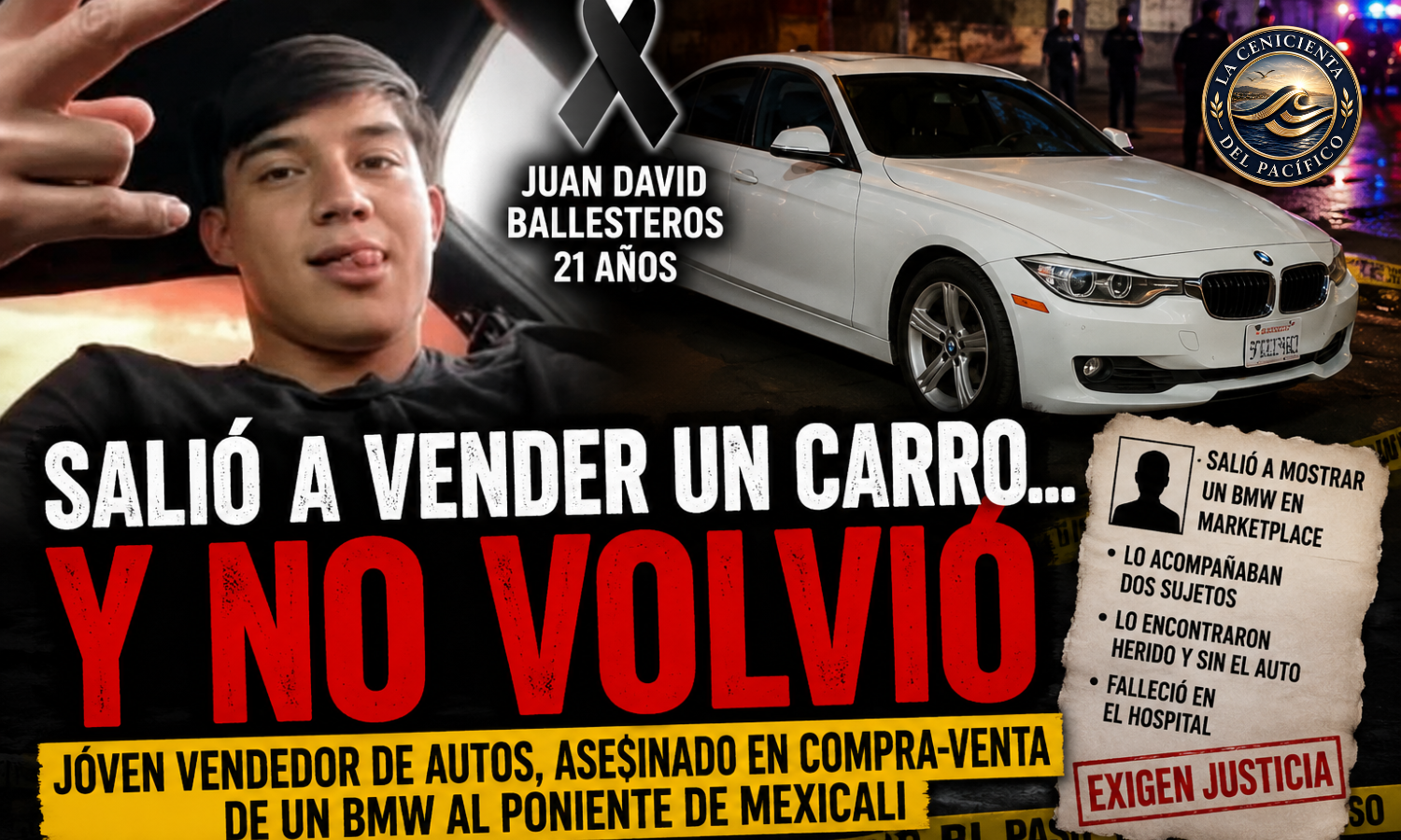 Caso de joven vendedor de autos en Mexicali que perdió la vida durante venta de BMW publicada en Marketplace.