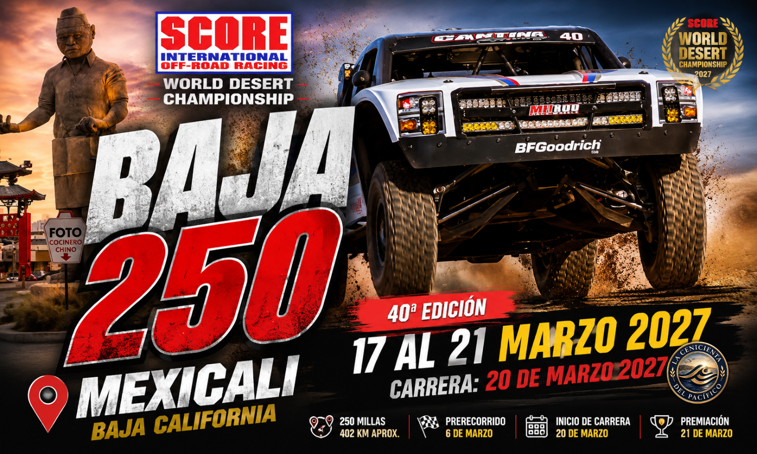 Baja 250 2027 en Mexicali, SCORE International confirma fechas del 17 al 21 de marzo
